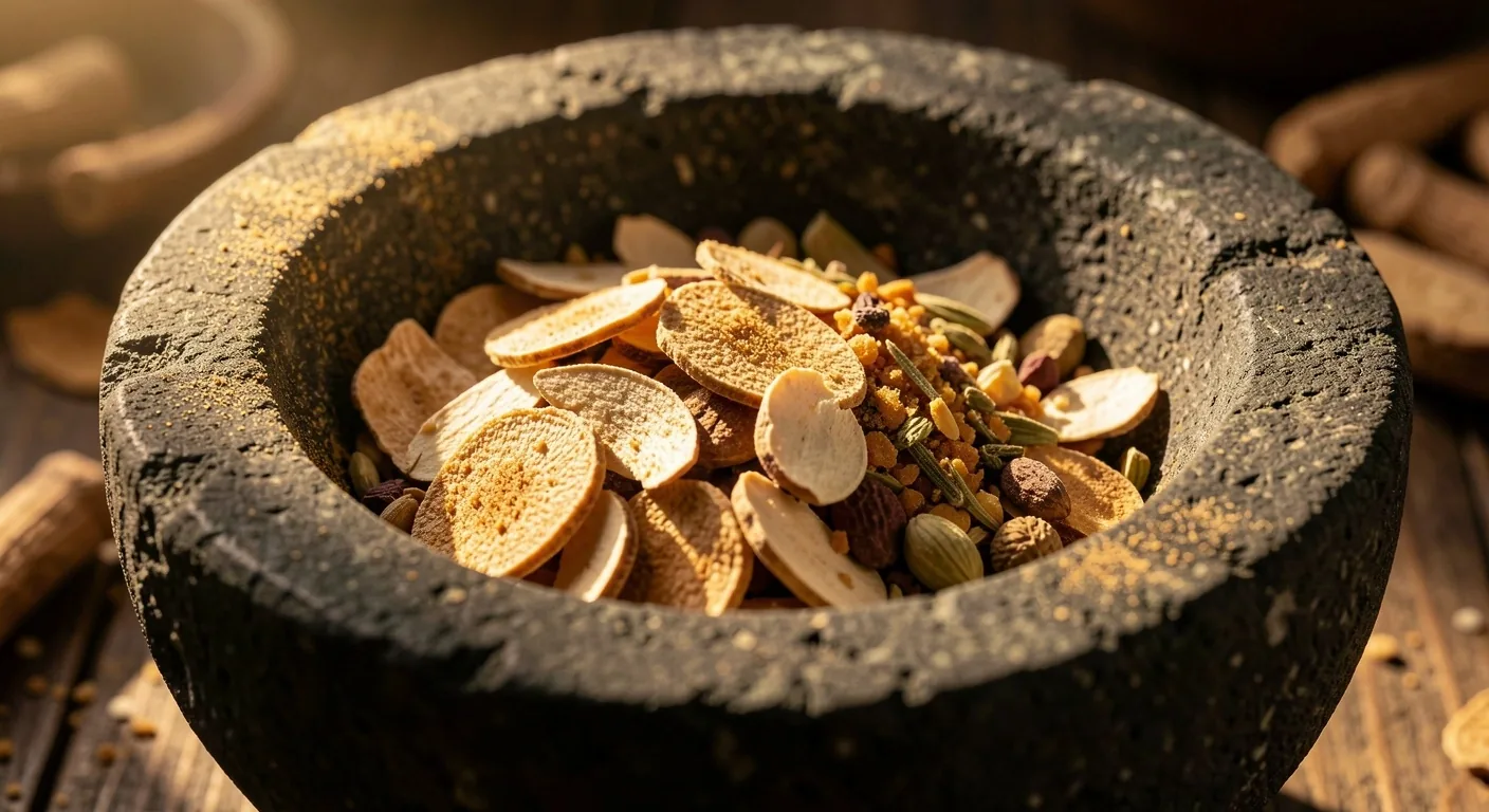 Macro view of botanical ingredients used in natural men's supplements
