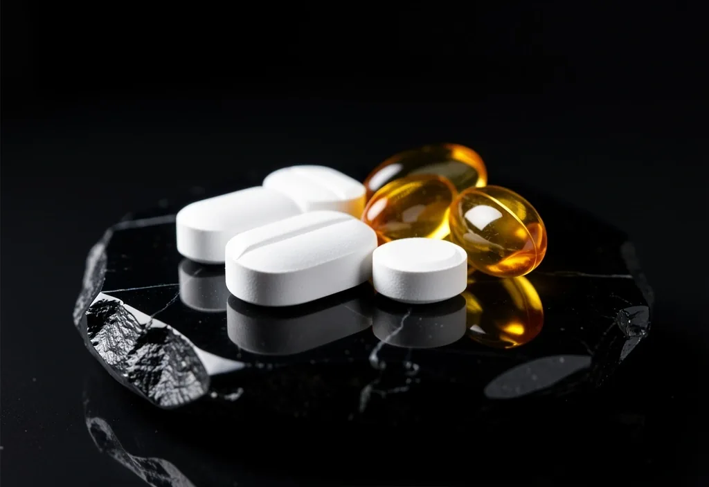 Supplement capsules on glass